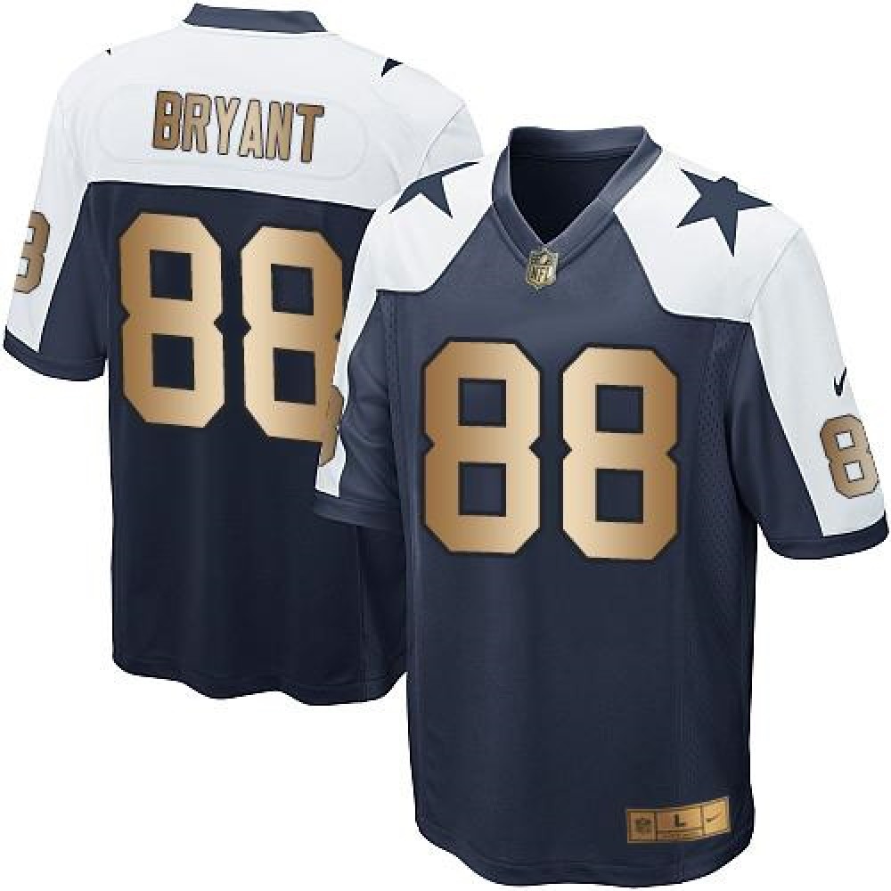 Cowboys #88 Dez Bryant Navy Blue Thanksgiving Throwback Youth Stitched NFL Elite Gold Jersey