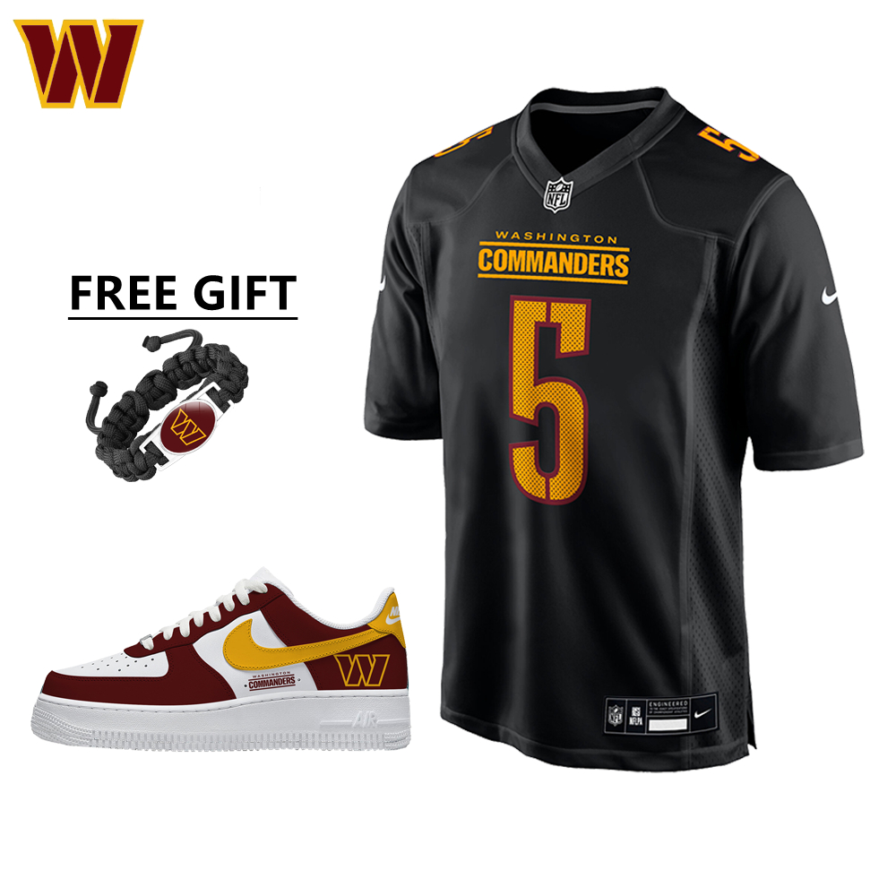 🔥Combo Sale - Washington Commanders Jayden Daniels Nike Carbon Black Fashion Jersey & Air Force 1 Low Team Sneakers