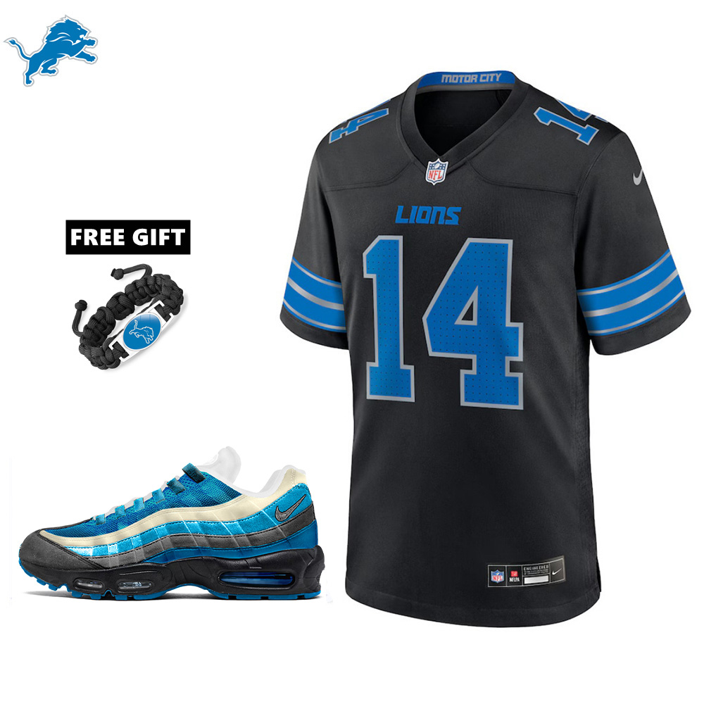 🔥Combo Sale - Detroit Lions Amon-Ra St. Brown Nike Black 2nd Alternate Game Jersey & Air Max 95 Team Color Sneakers