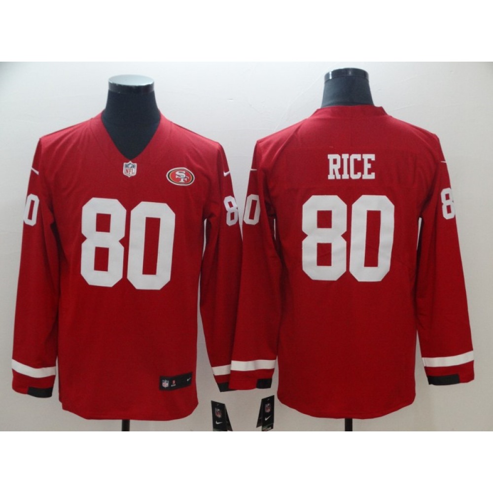 Men's San Francisco 49ers #80 Jerry Rice Scarlet Therma Long Sleeve Stitched NFL Jersey