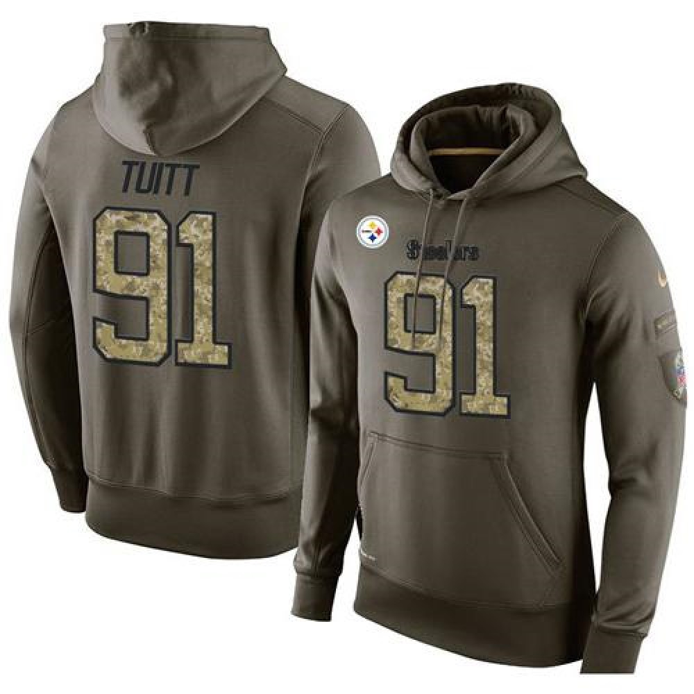NFL Men'sPittsburgh Steelers #91 Stephon Tuitt Stitched Green Olive Salute To Service KO Performance Hoodie