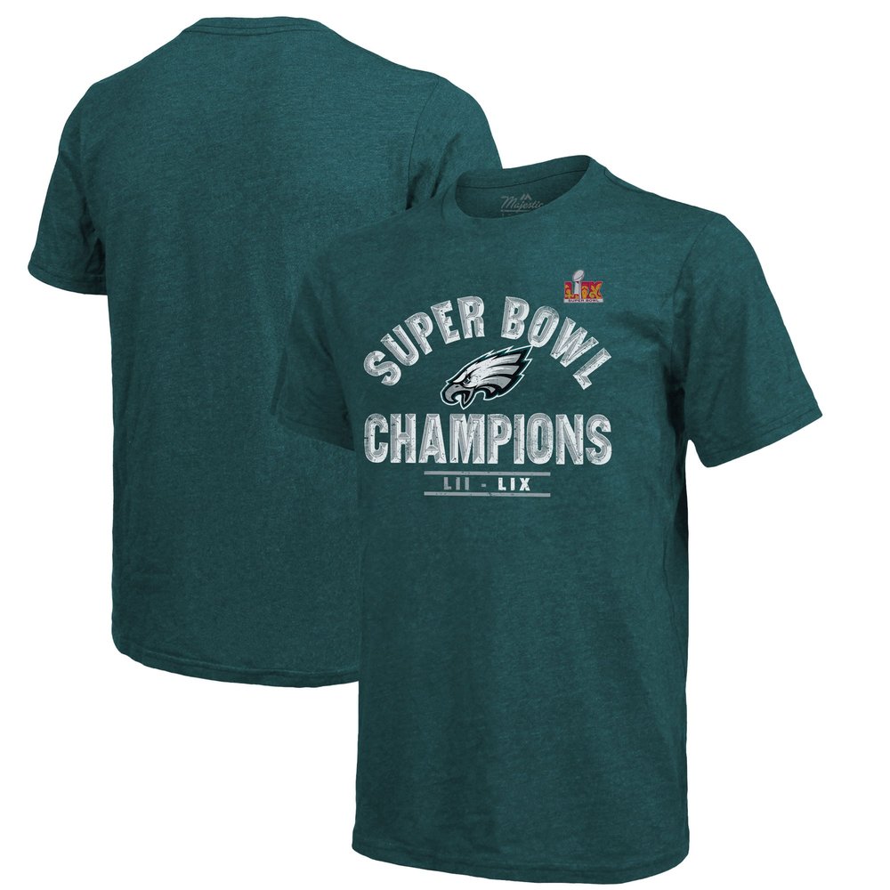 Men's Philadelphia EaglesThreads Midnight Green Super Bowl LIX Champions Tri-Blend T-Shirt