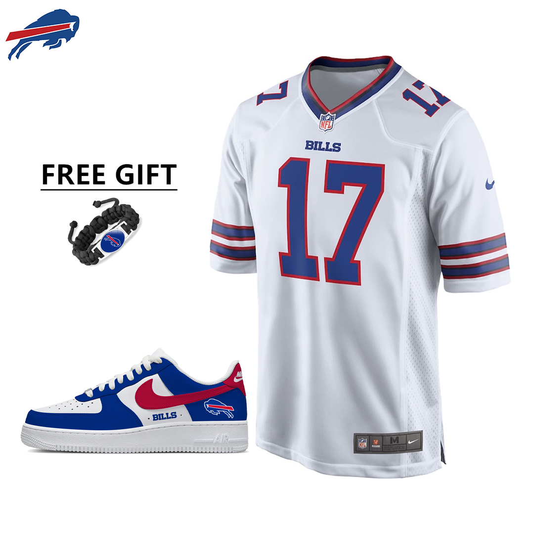 🔥Combo Sale - Buffalo Bills Josh Allen Nike White Game Jersey & Air Force 1 Low Team Sneakers