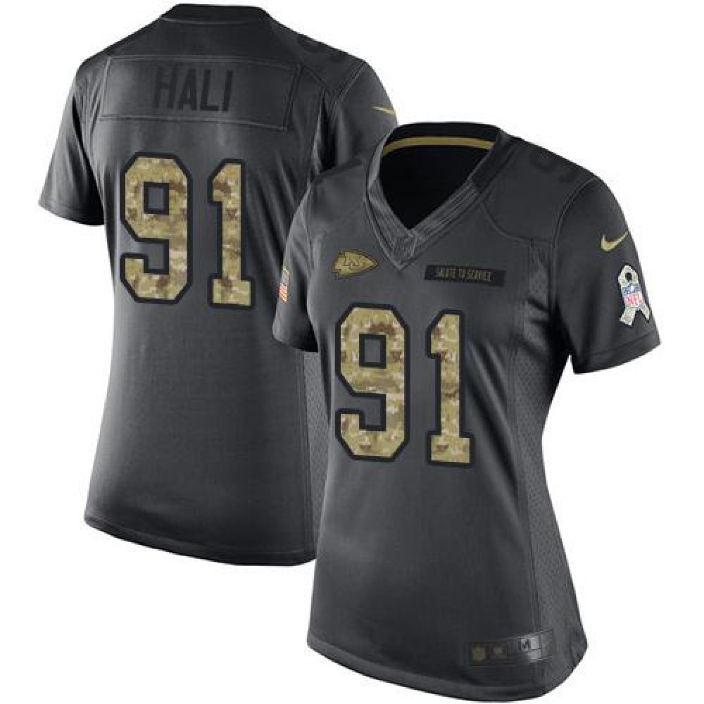 Chiefs #91 Tamba Hali Black Women's Stitched NFL Limited 2016 Salute to Service Jersey