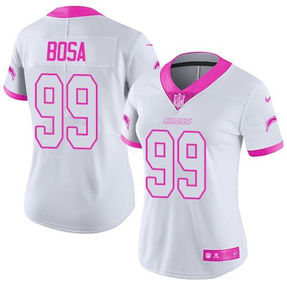 Chargers #99 Joey Bosa White/Pink Women's Stitched NFL Limited Rush Fashion Jersey