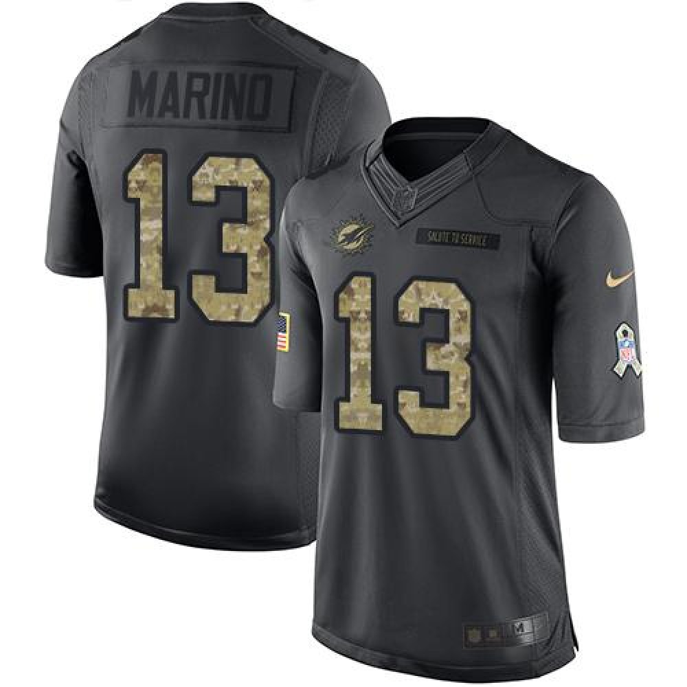 Dolphins #13 Dan Marino Black Youth Stitched NFL Limited 2016 Salute to Service Jersey