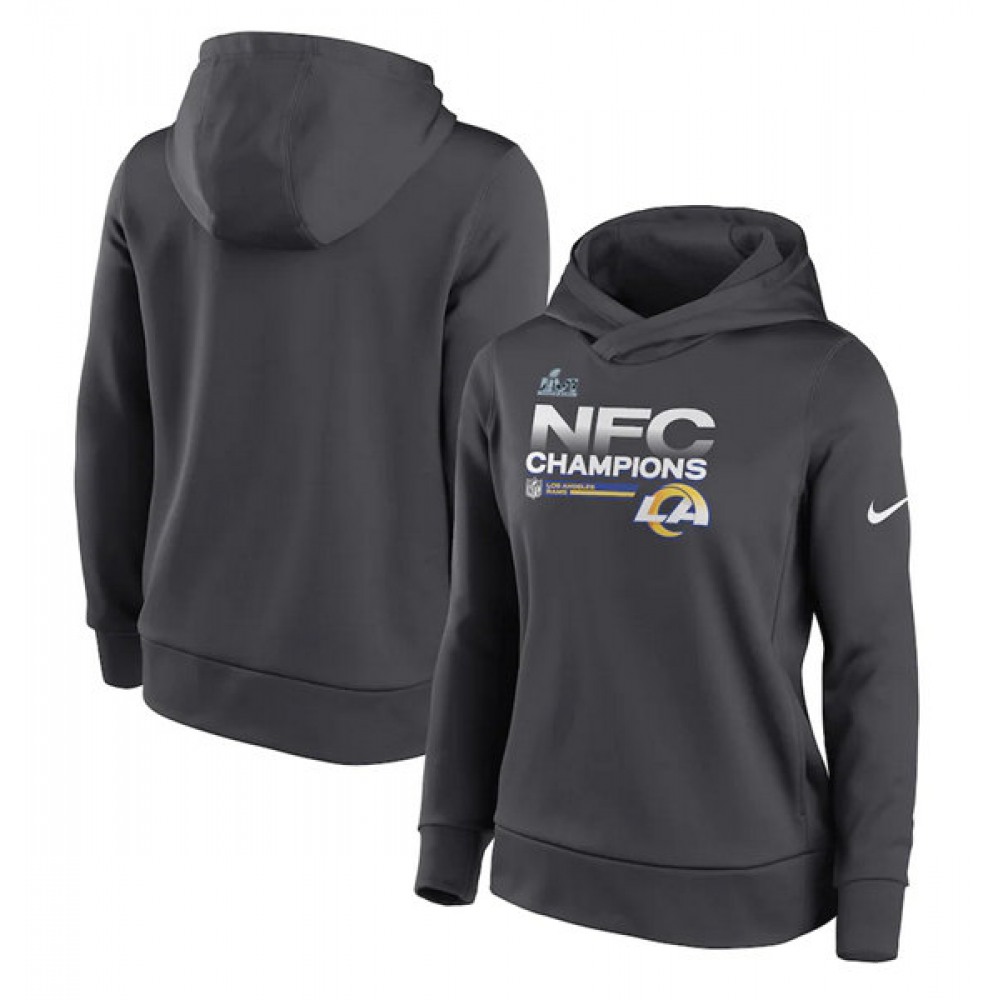 Women's Los Angeles Rams 2022 Black NFC Champions Pullover Hoodie(Run Small)