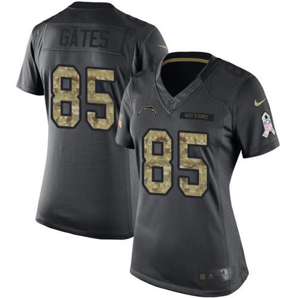 Chargers #85 Antonio Gates Black Women's Stitched NFL Limited 2016 Salute to Service Jersey