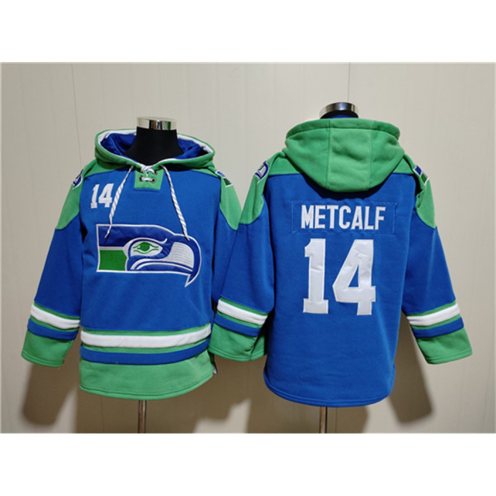 Men's Seattle Seahawks #14 DK Metcalf Royal Ageless Must-Have Lace-Up Pullover Hoodie