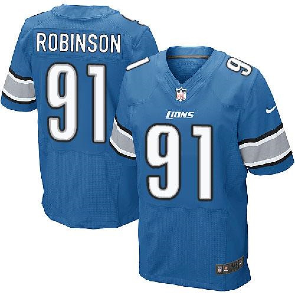 Lions #91 A'Shawn Robinson Blue Team Color Men's Stitched NFL Elite Jersey