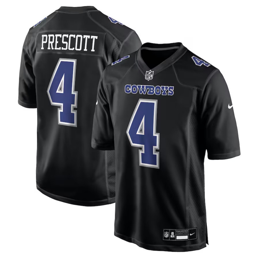 🔥Combo Sale - Dallas Cowboys Dak Prescott Nike Carbon Black Fashion Game Jersey & New Era Navy Main 9FIFTY Adjustable Hat
