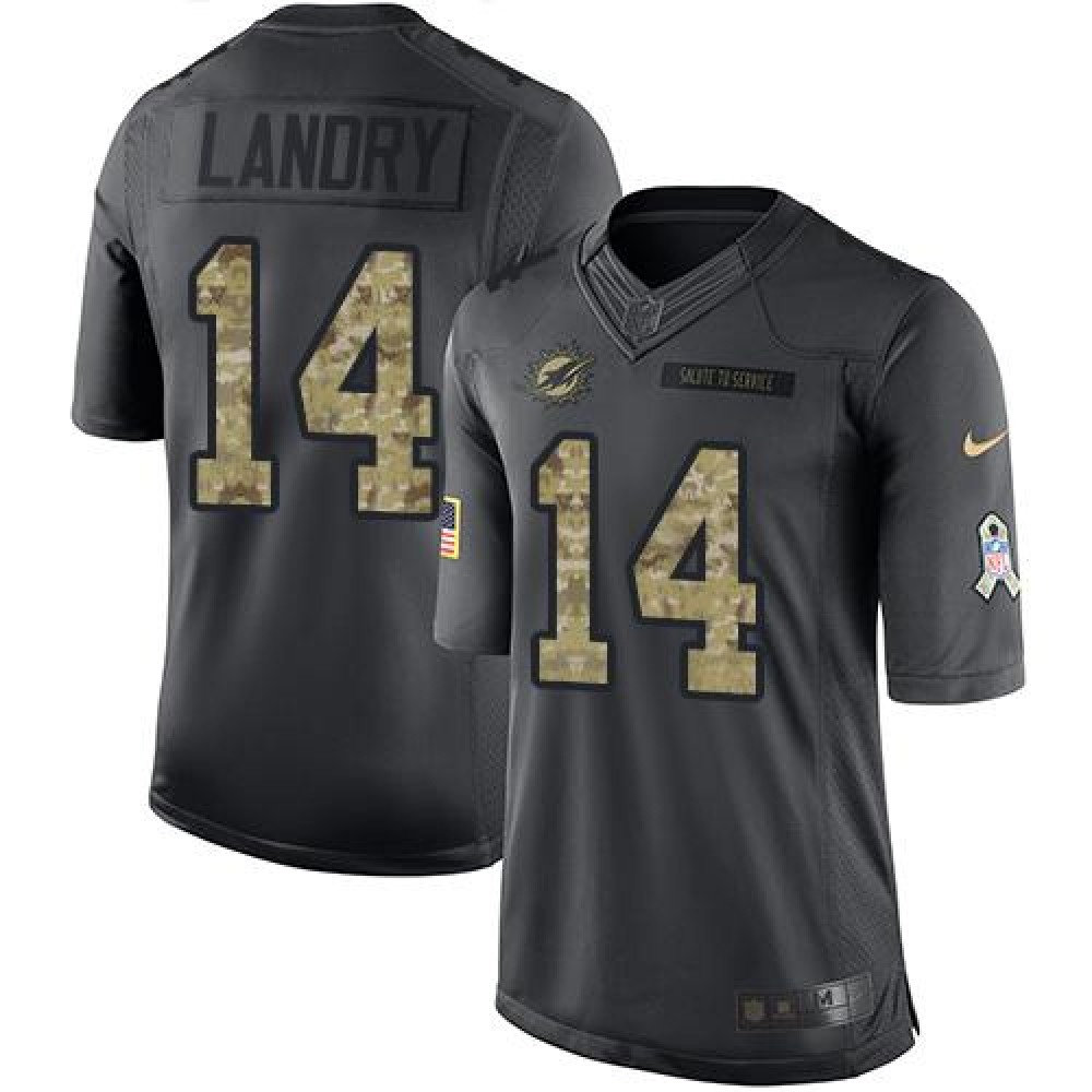 Dolphins #14 Jarvis Landry Black Youth Stitched NFL Limited 2016 Salute to Service Jersey