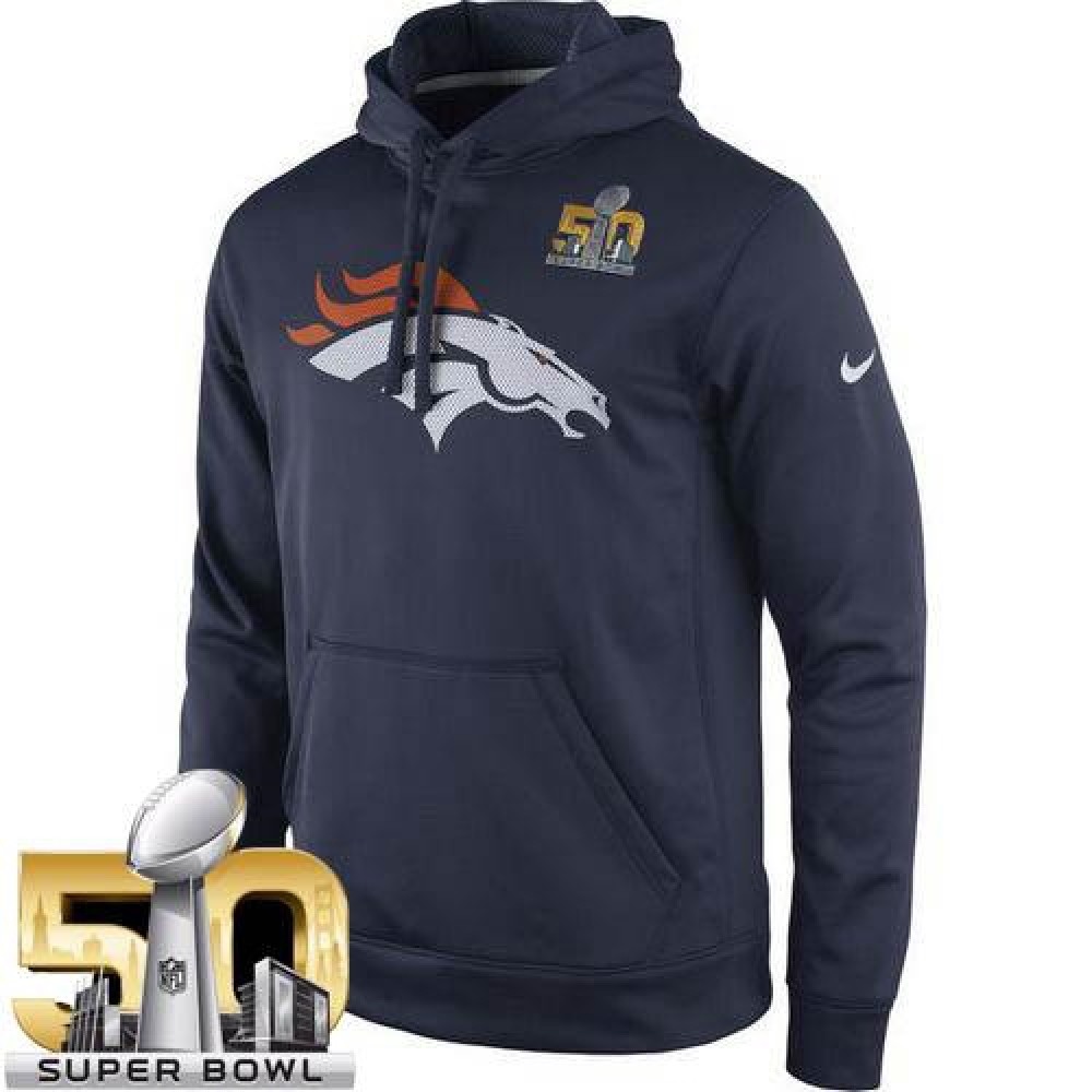 Men's Denver BroncosNavy Super Bowl 50 Practice Performance Pullover Hoodie