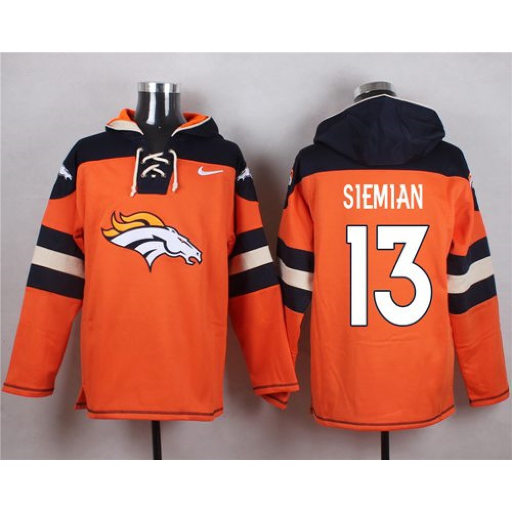 Broncos #13 Trevor Siemian Orange Player Pullover NFL Hoodie