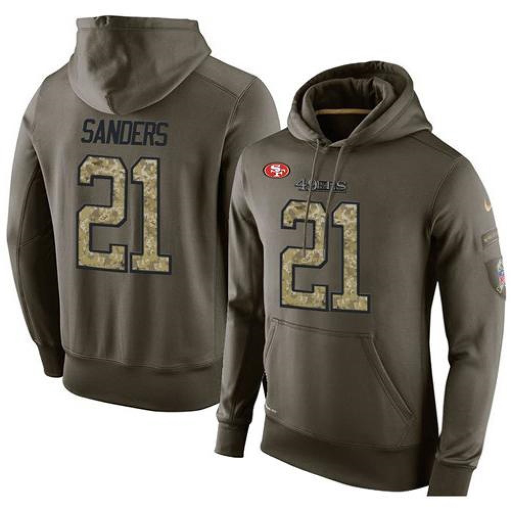 NFL Men'sSan Francisco 49ers #21 Deion Sanders Stitched Green Olive Salute To Service KO Performance Hoodie