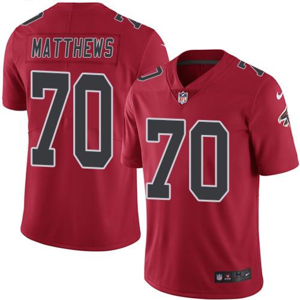 Falcons #70 Jake Matthews Red Men's Stitched NFL Limited Rush Jersey