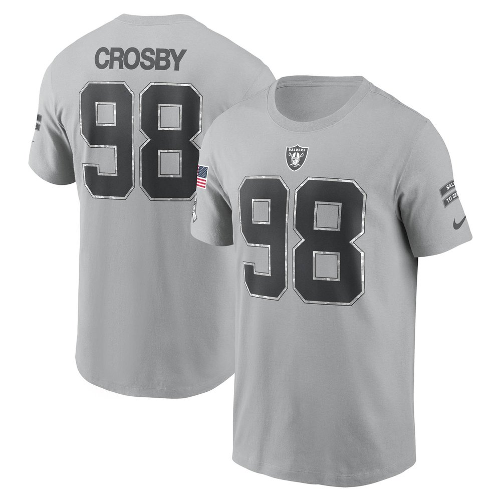 Men's Las Vegas Raiders Maxx CrosbyGray 2024 Salute To Service Name & Number T-Shirt