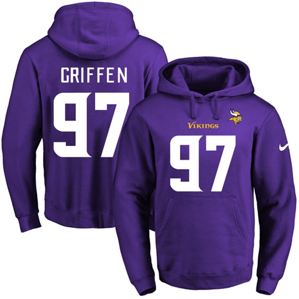 Vikings #97 Everson Griffen Purple Name & Number Pullover NFL Hoodie