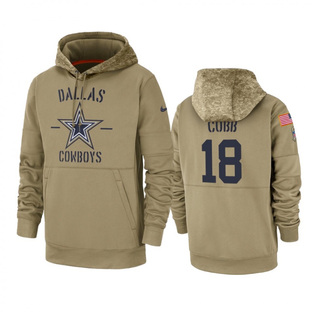 Men's Dallas Cowboys #18 Randall Cobb Tan 2019 Salute to Service Sideline Therma Pullover Hoodie