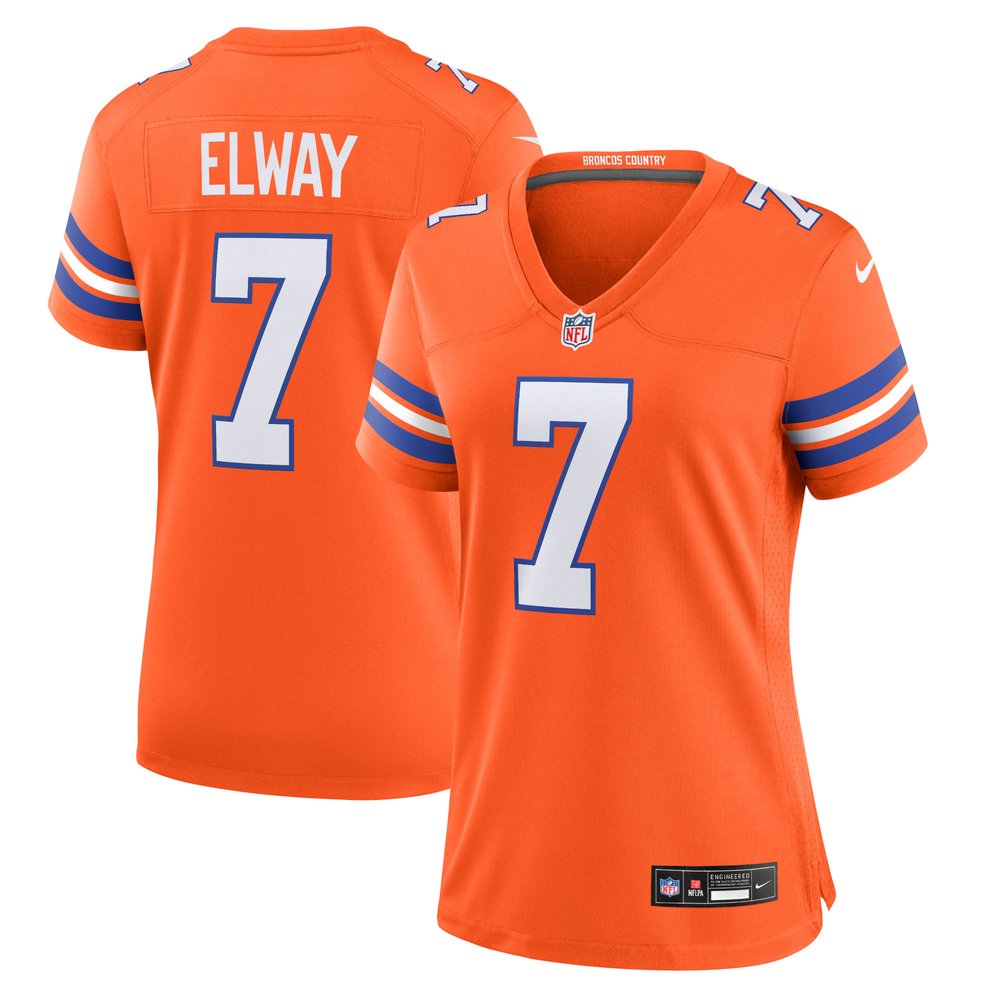 Women's Denver Broncos John ElwayOrange Mile High Collection 1977 Throwback Player Game Jersey