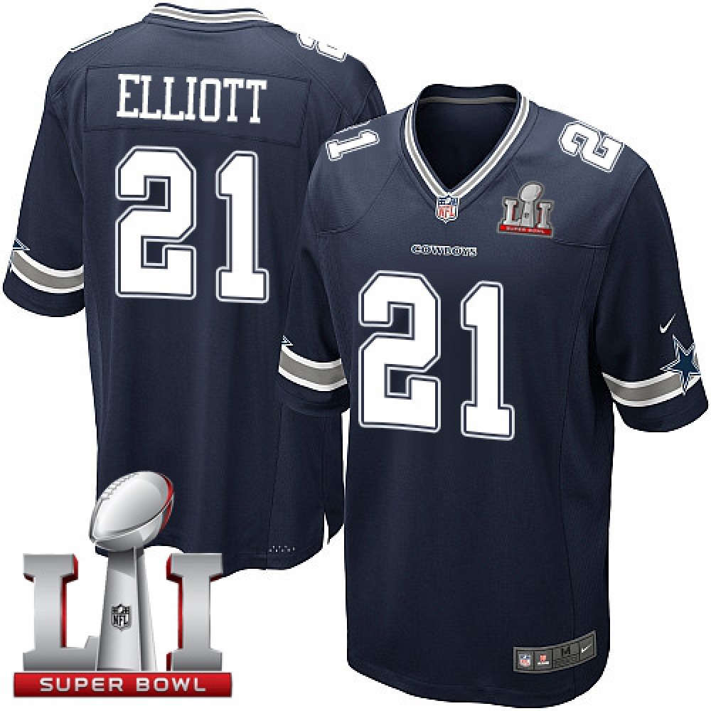 Cowboys #21 Ezekiel Elliott Navy Blue Team Color Youth Stitched NFL Super Bowl LI 51 Elite Jersey