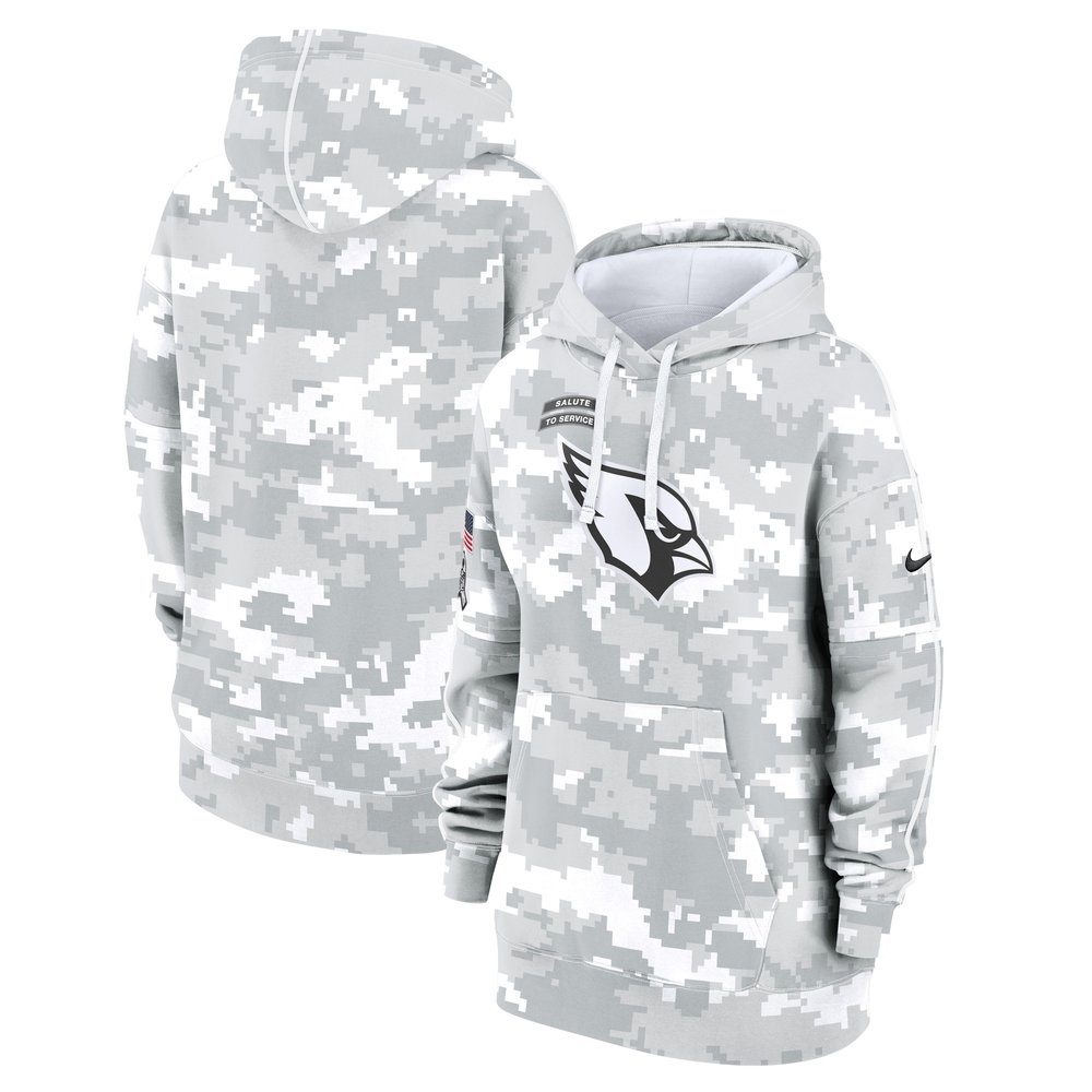 Women's Arizona CardinalsArctic Camo 2024 Salute To Service Club Fleece Pullover Hoodie