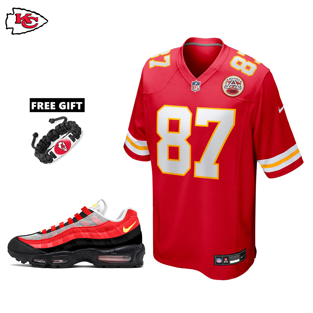 🔥Combo Sale - Kansas City Chiefs Travis Kelce Nike Red Game Jersey & Air Max 90 Classic Sneakers