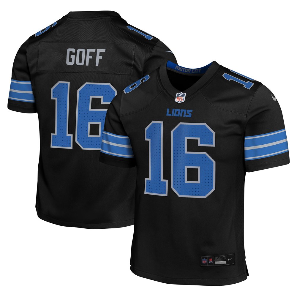 Youth Detroit Lions #16 Jared GoffBlack Alternate Player Game Jersey