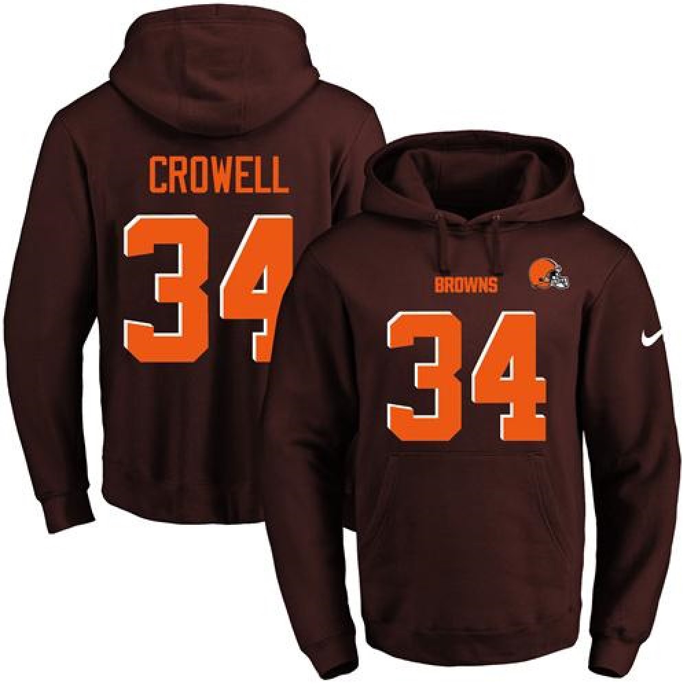 Browns #34 Isaiah Crowell Brown Name & Number Pullover NFL Hoodie