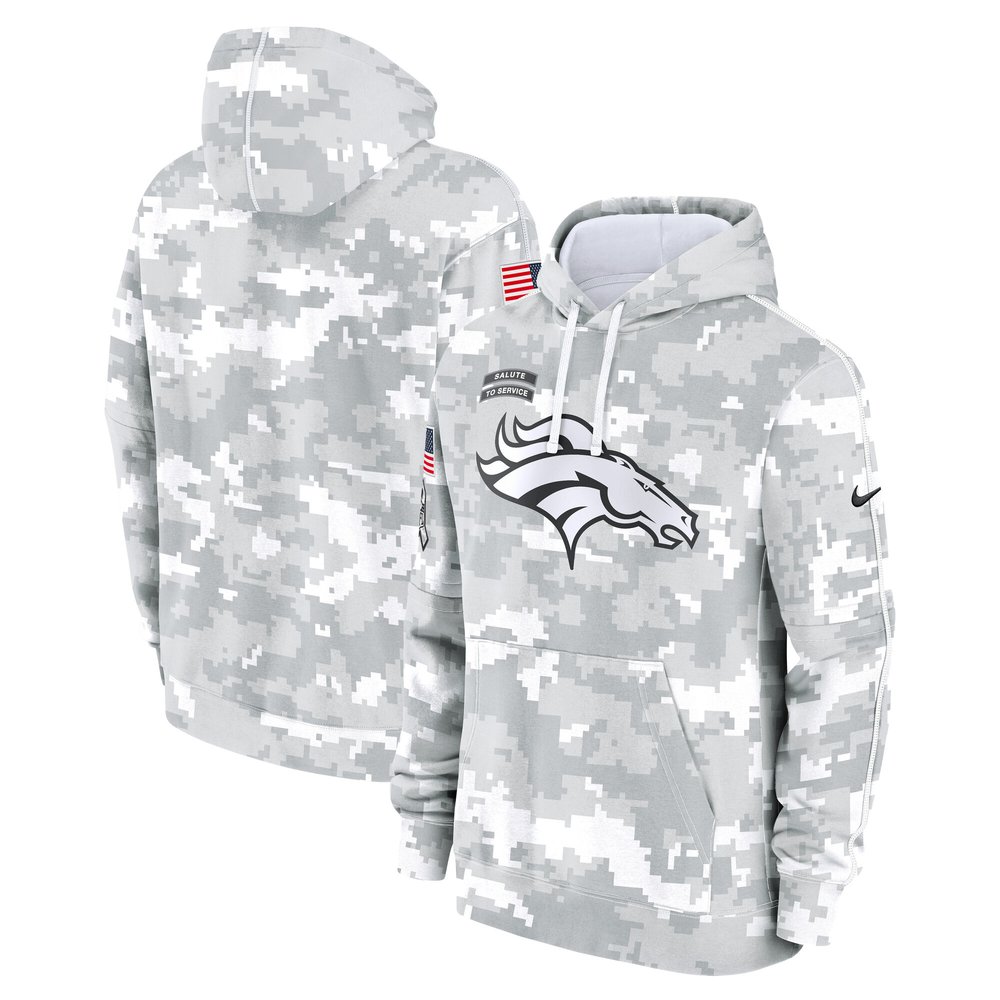 Youth Denver BroncosWhite/Gray 2024 Salute To Service Pullover Hoodie