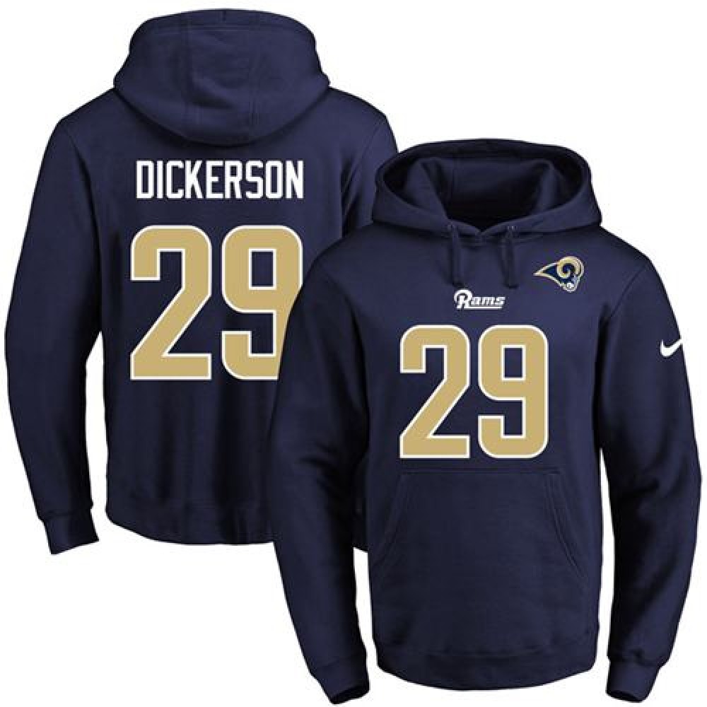 Rams #29 Eric Dickerson Navy Blue Name & Number Pullover NFL Hoodie