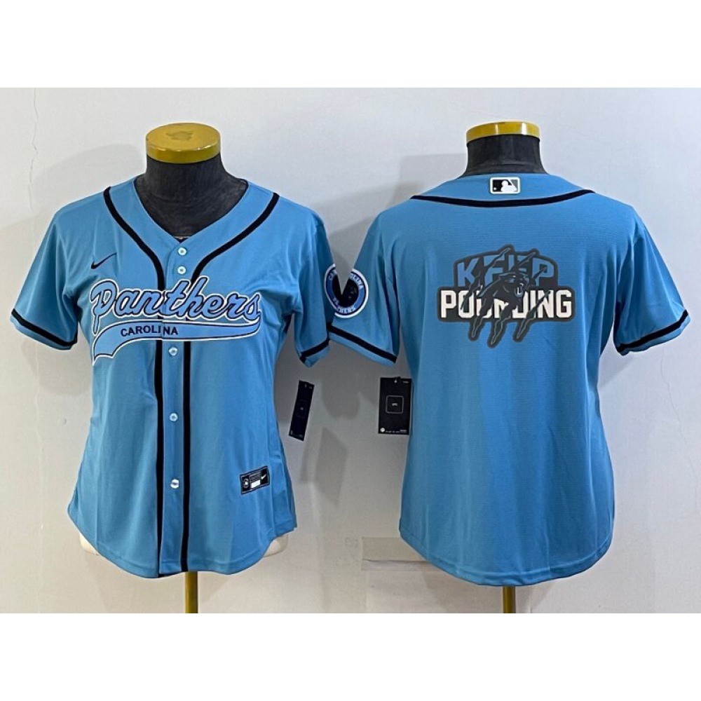 Youth Carolina Panthers Blue Team Big Logo With Patch Cool Base Stitched Baseball Jersey