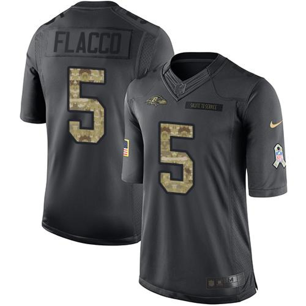 Ravens #5 Joe Flacco Black Youth Stitched NFL Limited 2016 Salute to Service Jersey