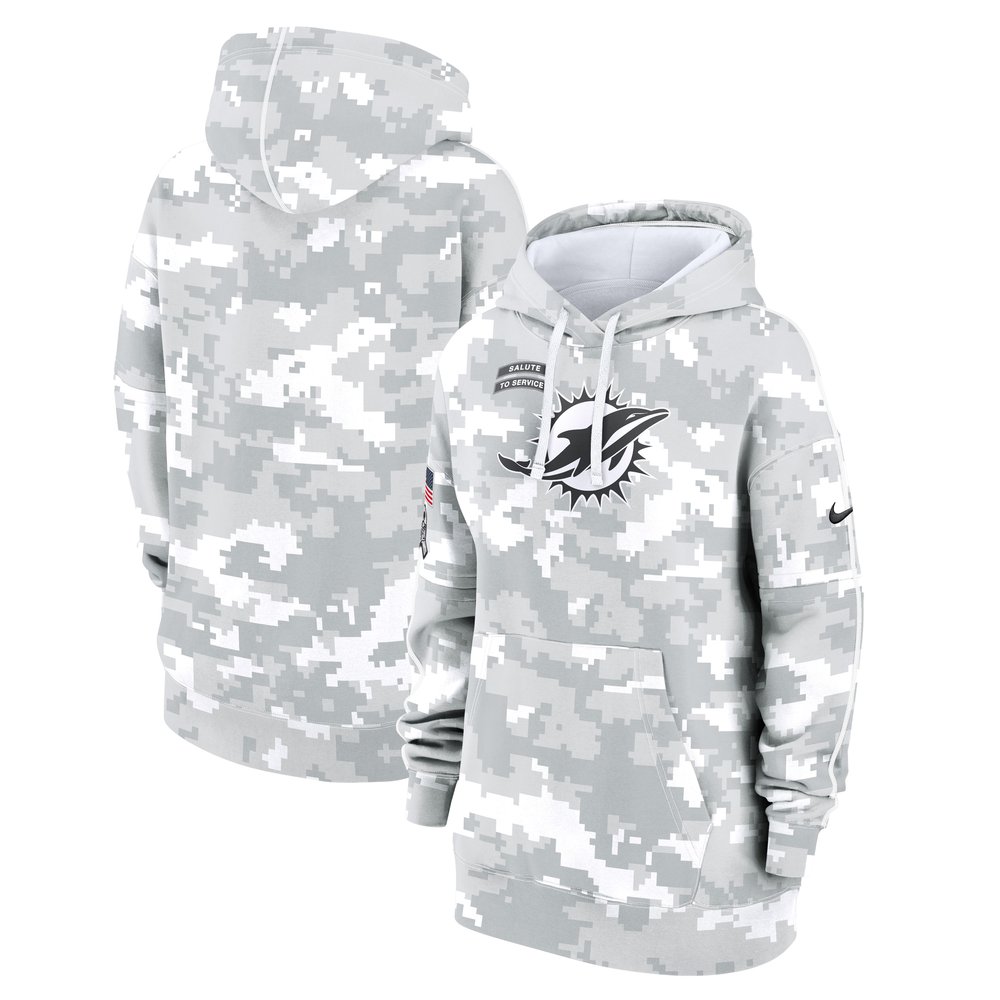 Women's Miami DolphinsArctic Camo 2024 Salute To Service Club Fleece Pullover Hoodie