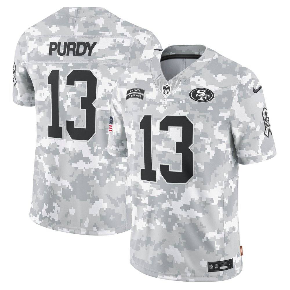 Men's San Francisco 49ers Brock PurdyArctic Camo 2024 Salute to Service Limited Jersey
