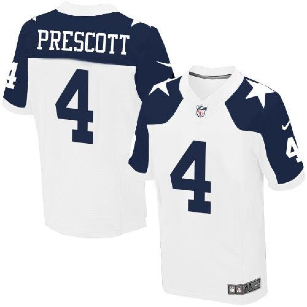 Cowboys #4 Dak Prescott White Thanksgiving Throwback Men's Stitched NFL Elite Jersey