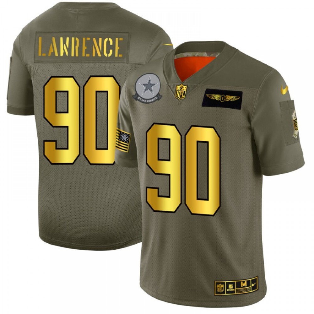 Men's Dallas Cowboys#90 Demarcus Lawrence 2019 Olive/Gold Salute To Service Limited Stitched NFL Jersey