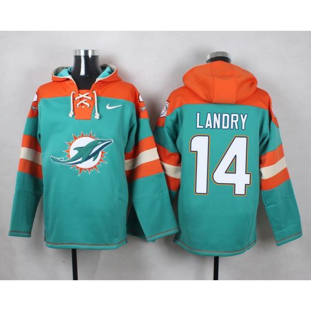 Dolphins #14 Jarvis Landry Aqua Green Player Pullover NFL Hoodie