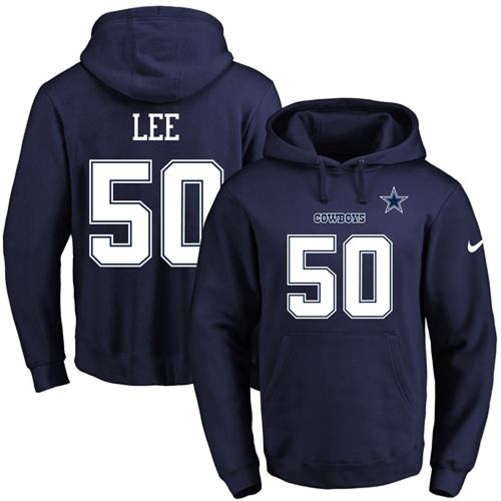 Cowboys #50 Sean Lee Navy Blue Name & Number Pullover NFL Hoodie