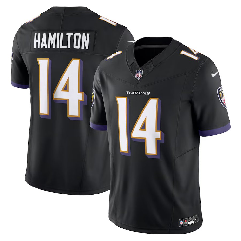 Men's Baltimore Ravens #14 Kyle Hamilton Nike Black Alternate Vapor F.U.S.E. Limited Jersey