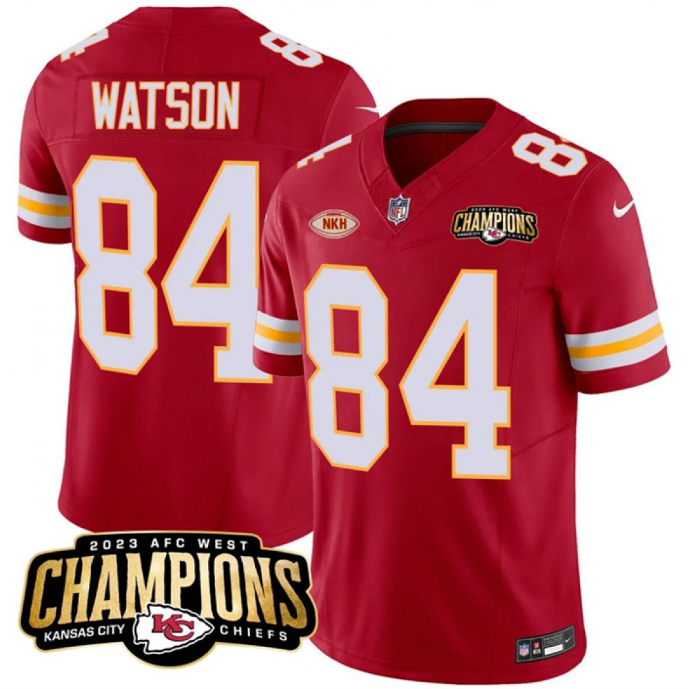 Men's Kansas City Chiefs #84 Justin Watson Red 2023 F.U.S.E. AFC West Champions With 