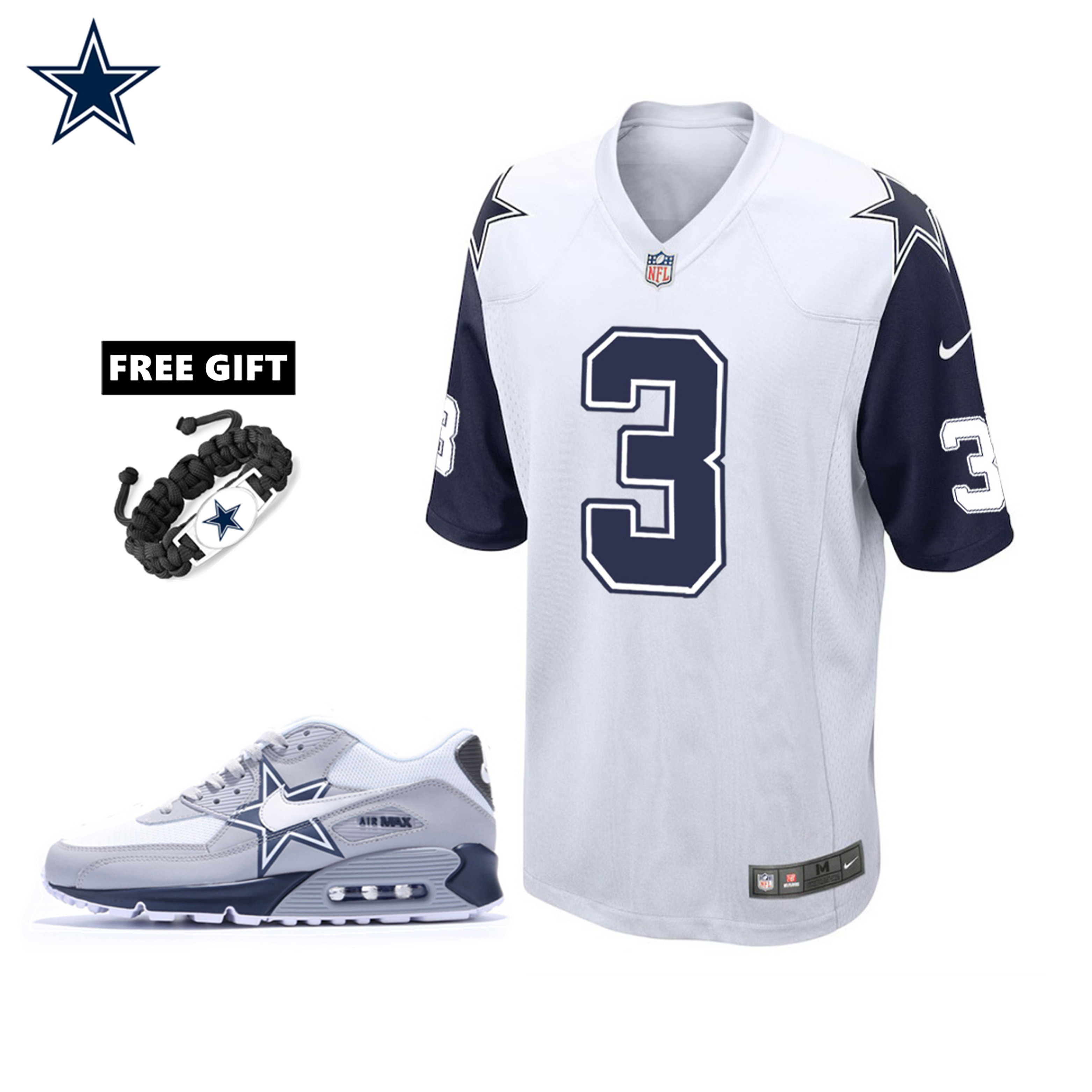 🔥Combo Sale - Dallas Cowboys George Pickens Nike White Alternate Game Jersey & Air Max 90 Classic Sneakers