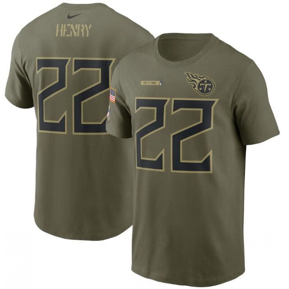 Men's Tennessee Titans #22 Derrick Henry 2021 Olive Salute To Service Legend Performance T-Shirt