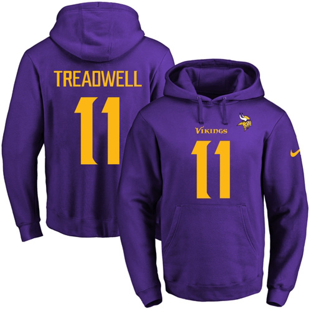 Vikings #11 Laquon Treadwell Purple(Gold No.) Name & Number Pullover NFL Hoodie