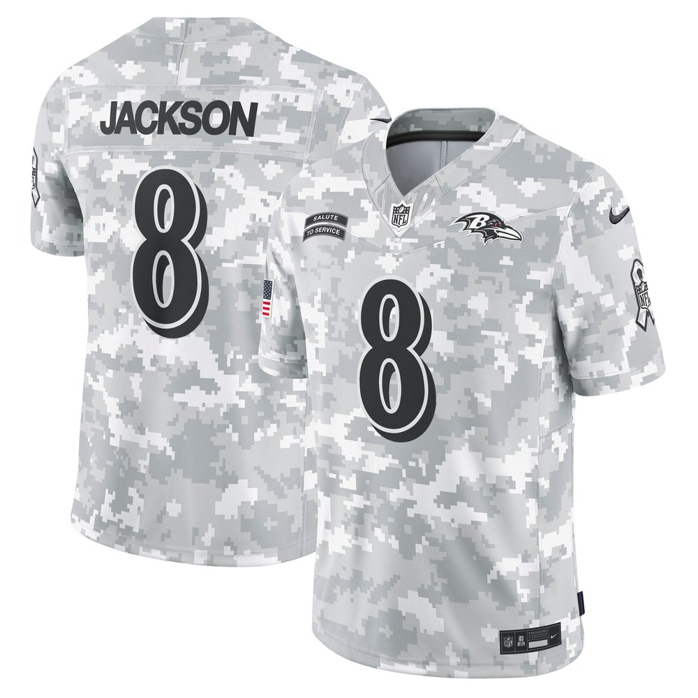 Men's Baltimore Ravens Lamar JacksonArctic Camo 2024 Salute to Service Limited Jersey