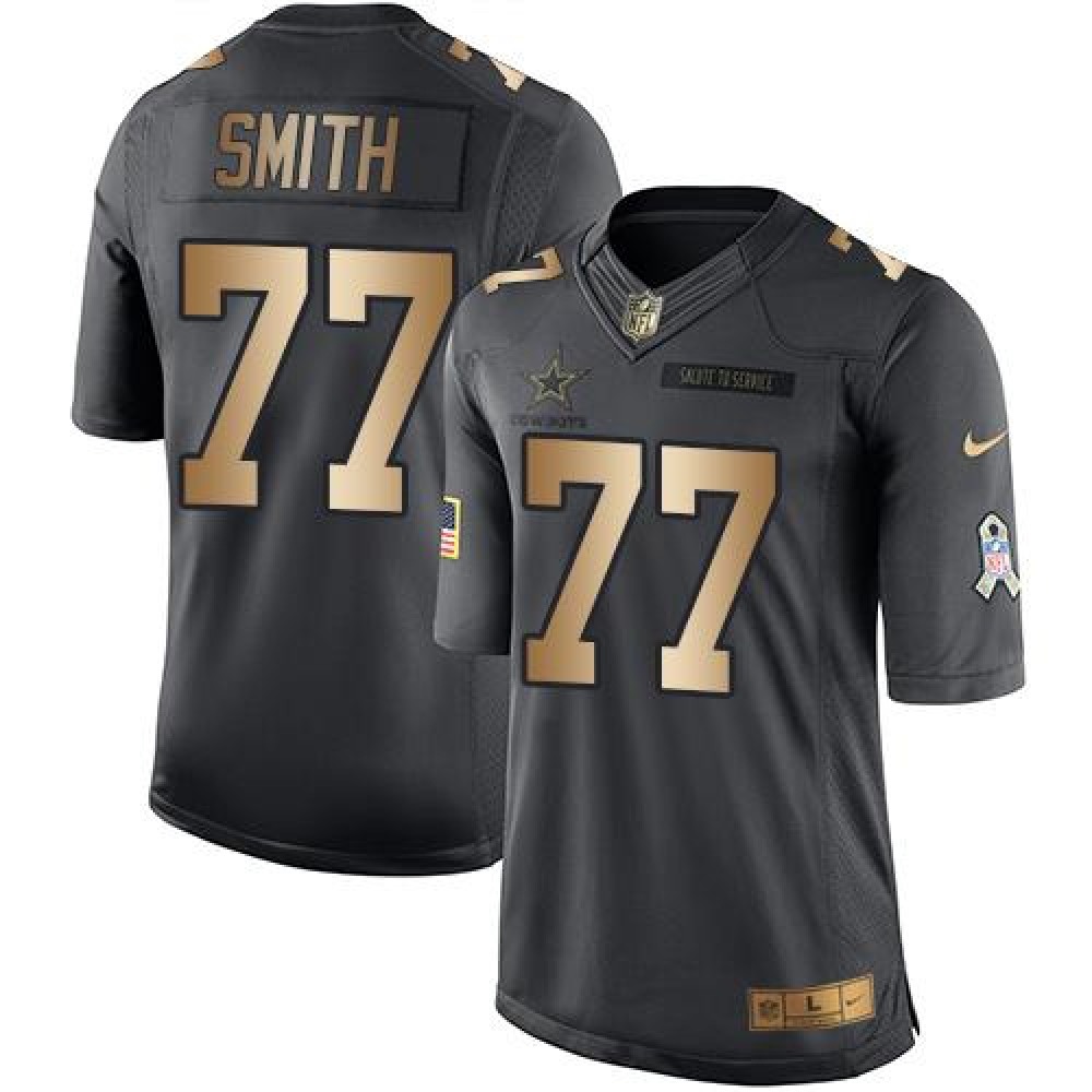 Cowboys #77 Tyron Smith Black Men's Stitched NFL Limited Gold Salute To Service Jersey