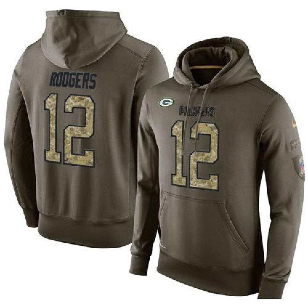 NFL Men'sGreen Bay Packers #12 Aaron Rodgers Stitched Green Olive Salute To Service KO Performance Hoodie