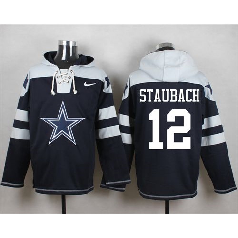 Cowboys #12 Roger Staubach Navy Blue Player Pullover NFL Hoodie