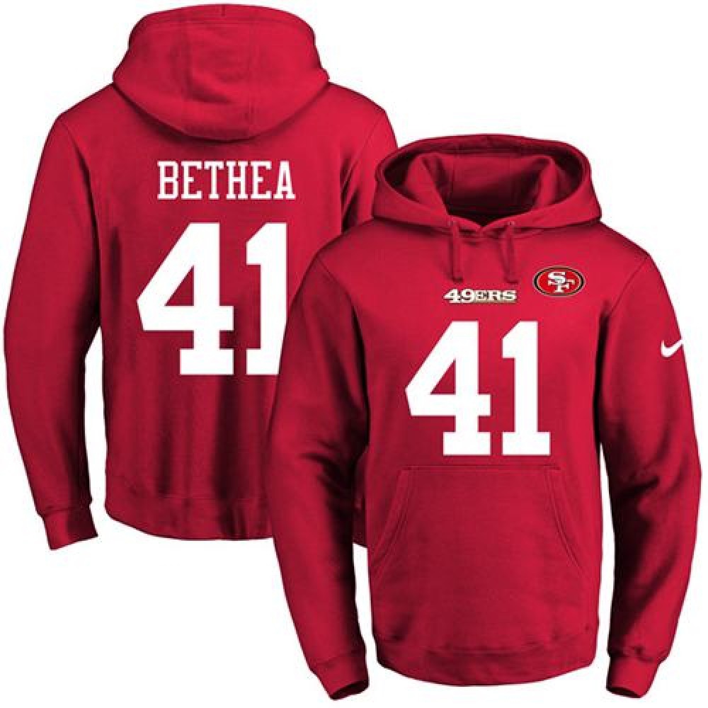 49ers #41 Antoine Bethea Red Name & Number Pullover NFL Hoodie