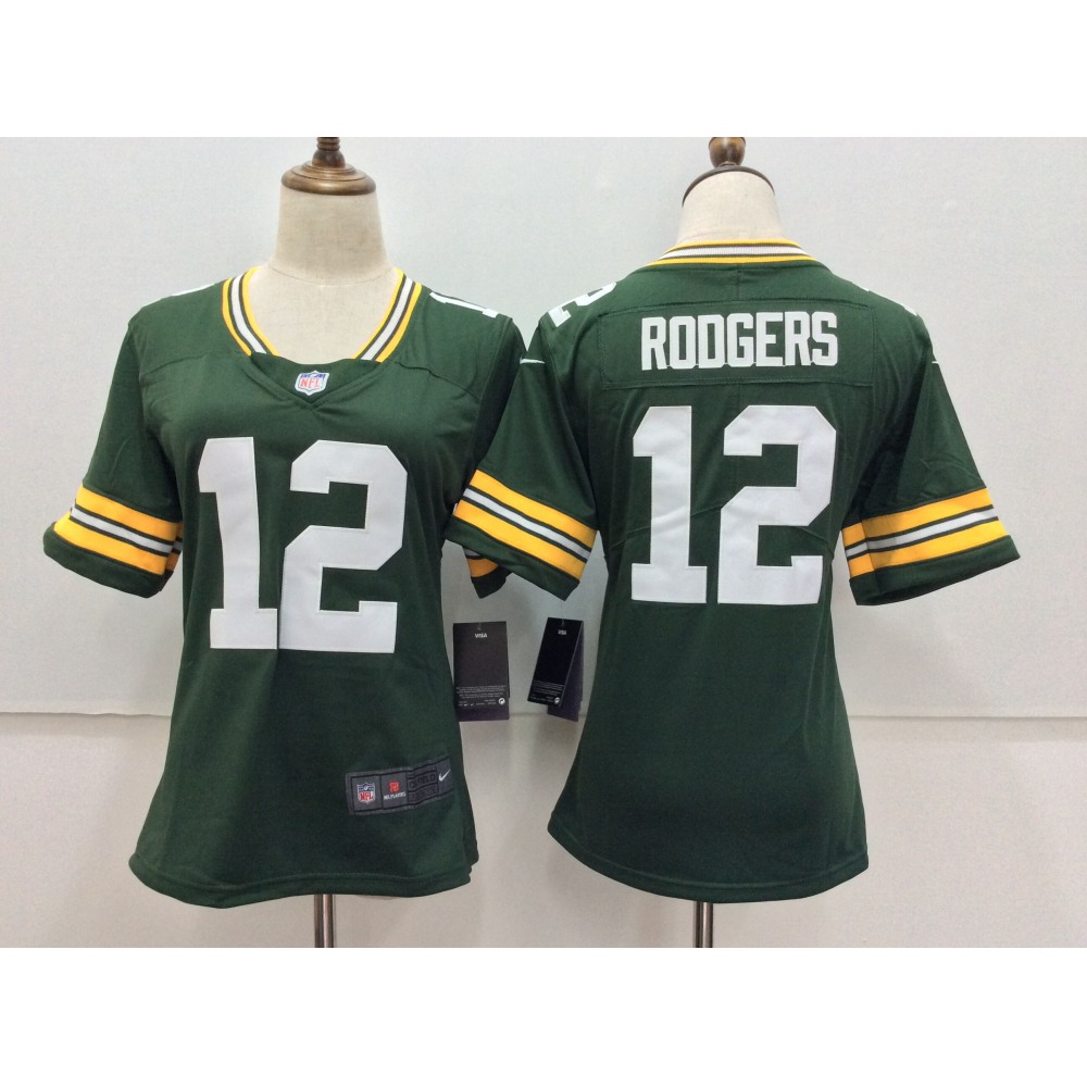 Women'sGreen Bay Packers #12 Rodgers Green Limited Stitched NFL Jersey